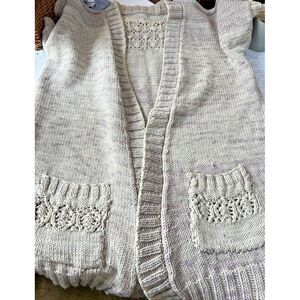 Hand Knit Long Vest Lace Pattern high quality wool, verigated pockets heavywt